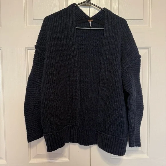 Free People Navy Black Chunky Knit Cardigan Sweater - Picture 5 of 8